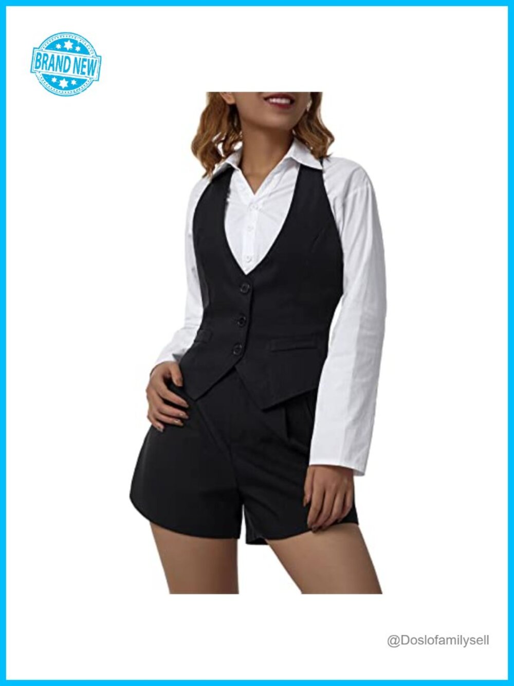 Sleeveless V Neck Button Front Cropped Vest Top Dressy Waistcoat